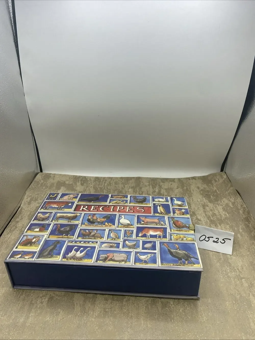 Cardboard Recipe Box With Farm Animal Theme 11.25”X 7.5”X 2.25”